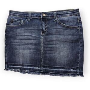 KanCan Dark Wash Distressed‎ Mini Skirt with Raw Hem Juniors Size 13